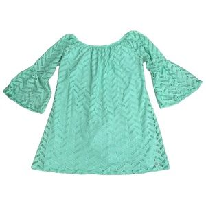 3/$44 Compass size medium teal green lace chevron tunic shirt/dress 3/4 bell arm